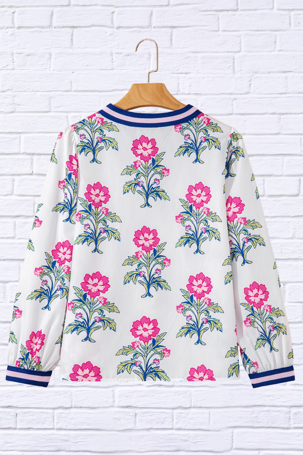 Bold Meets Feminine – Amber Floral Print Striped V-Neck Blouse