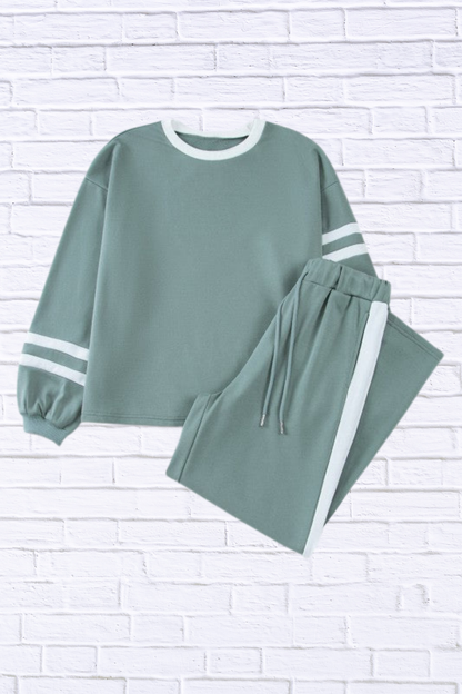 Varsity Stripe Patchwork Pullover and Pant Set