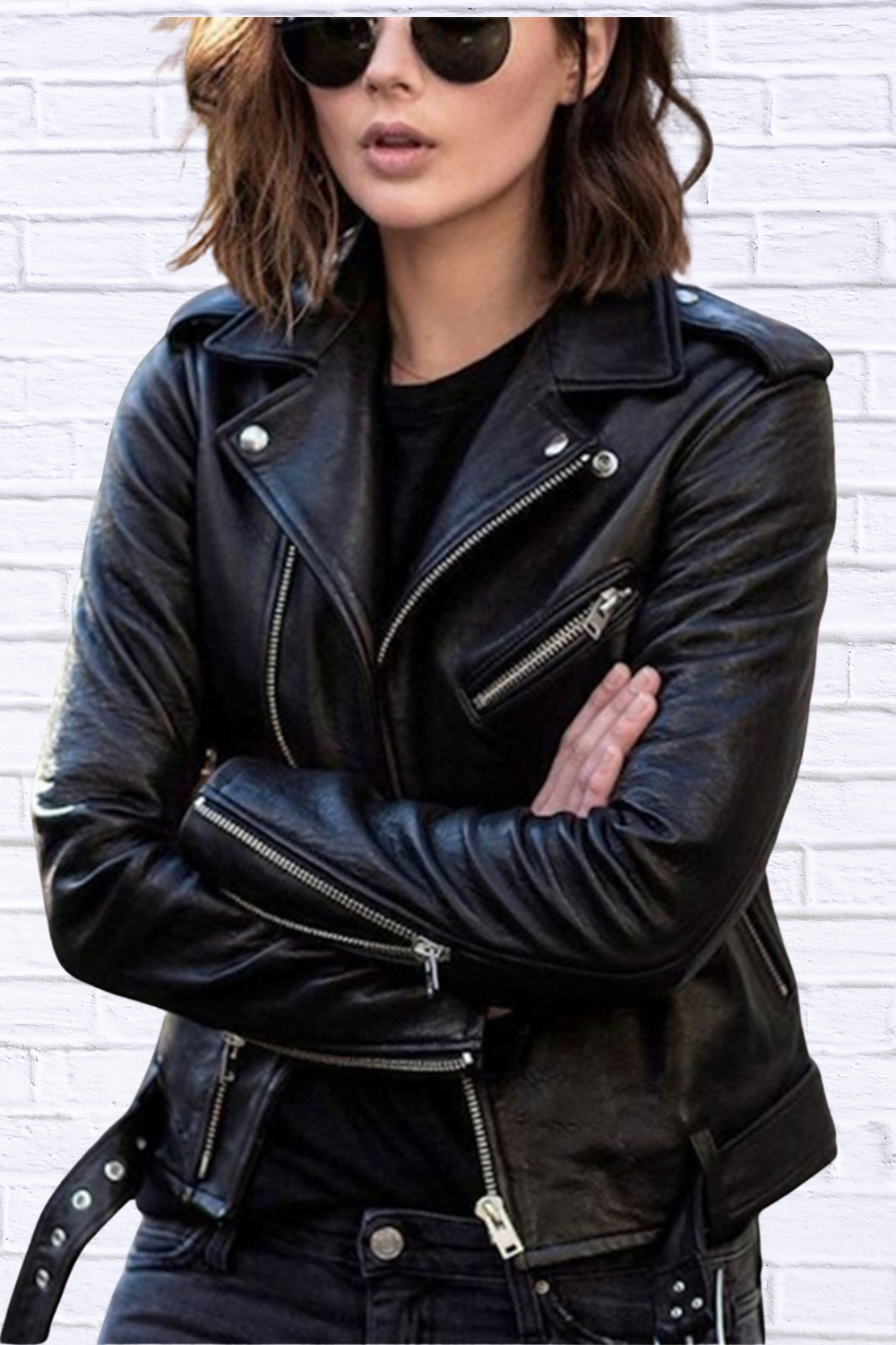 Full Size Zip Up Leather Motorcycle Biker Jacket Plus Size