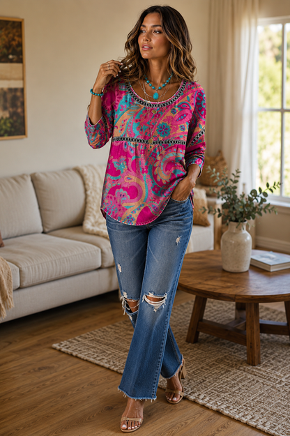Women's Pink Paisley Boho Blouse