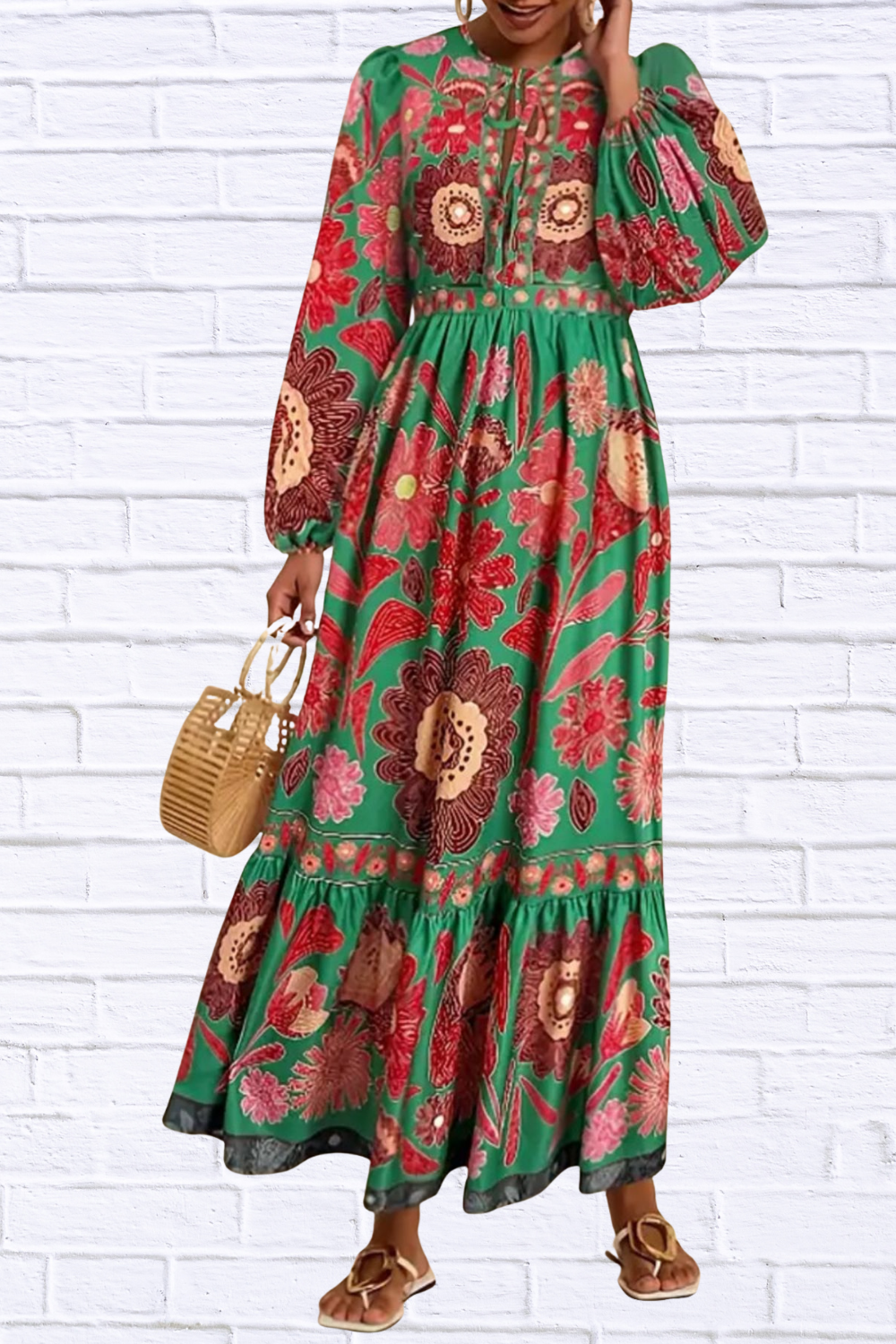 Floral Tie Waist Long Sleeve Dress