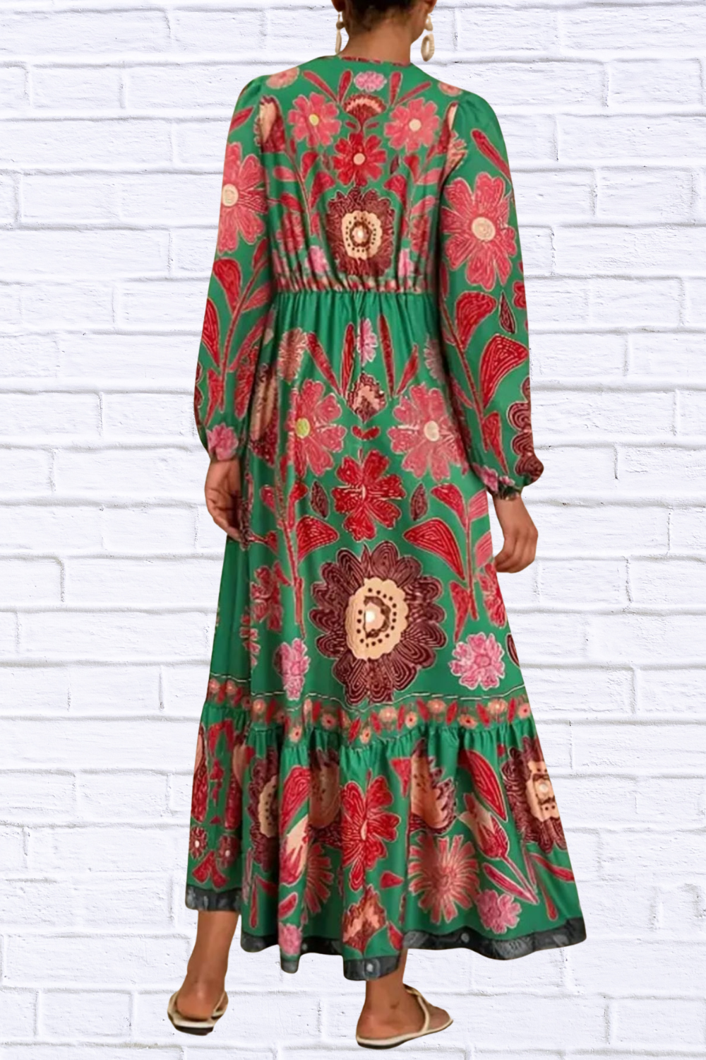 Floral Tie Waist Long Sleeve Dress