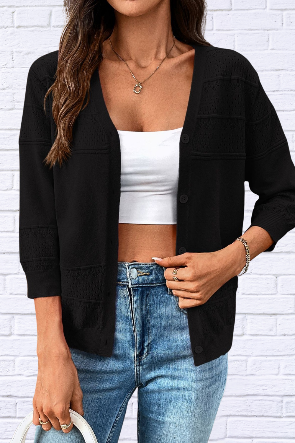 Textured Knit Button-Front Cardigan