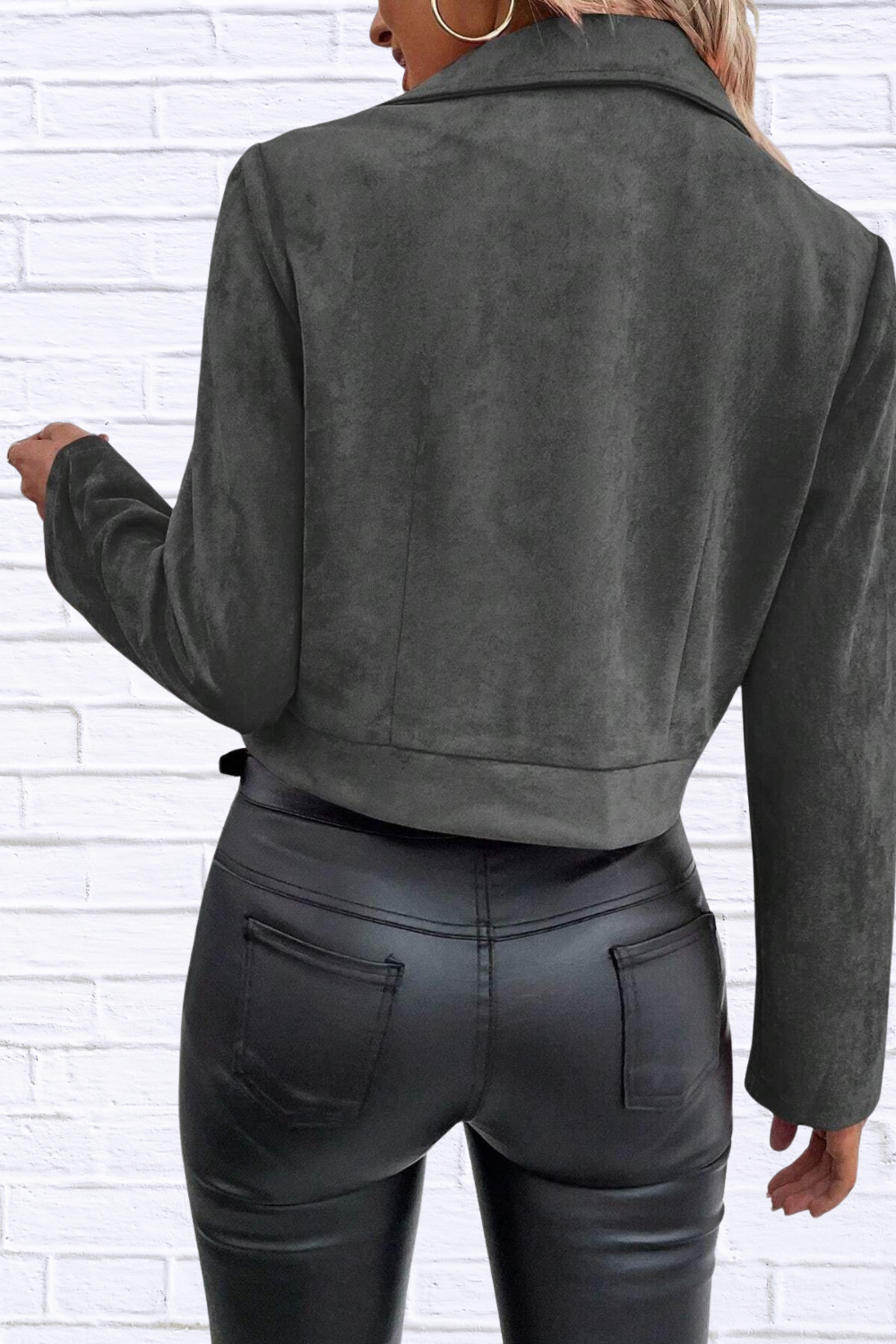 Zip Up Suede Cropped Moto Jacket