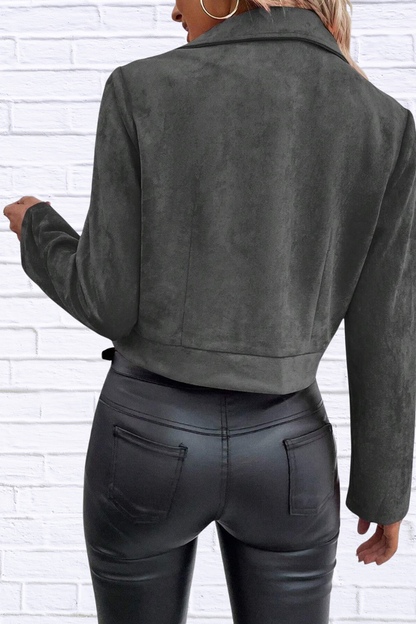 Zip Up Suede Cropped Moto Jacket