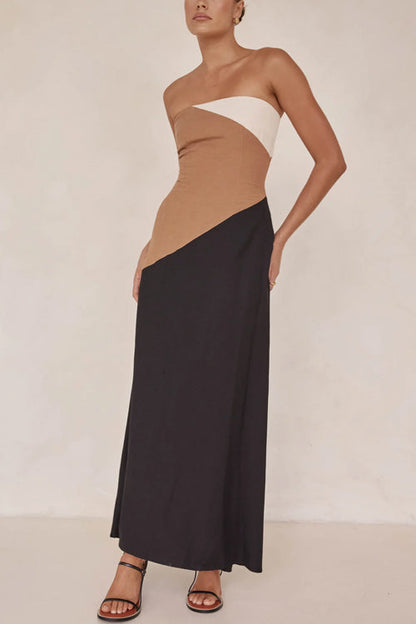 Rosiedress Strapless Color Block Pocketed Maxi Party Dress