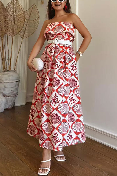 Strapless Tube Marine Life Print Maxi Dress