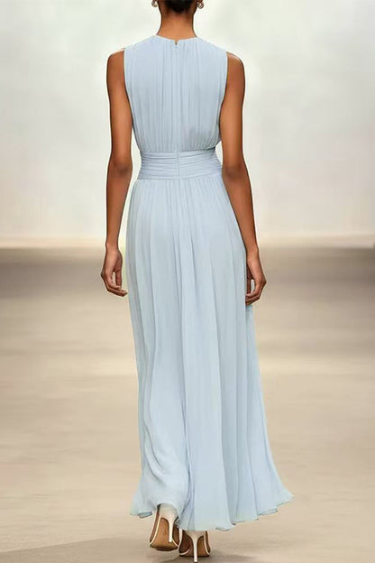 Crewneck Sleeveless Zipper Back Waisted Maxi Dress