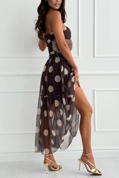 Strapless Tube Polka Dot Mesh Maxi Dress