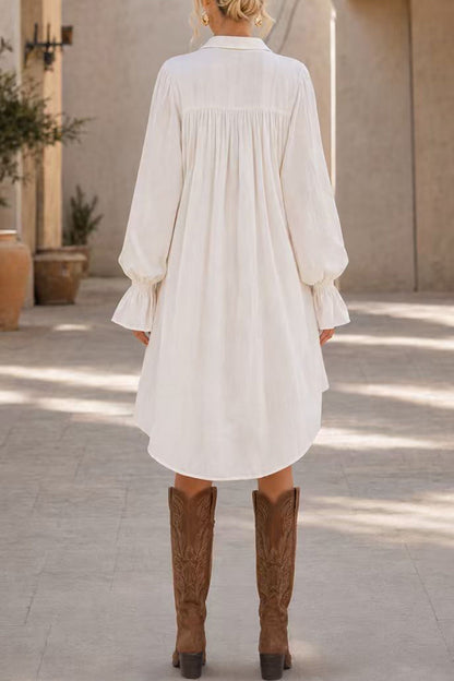 Lapel Bell Long Sleeves High Low Hem Shirt Dress