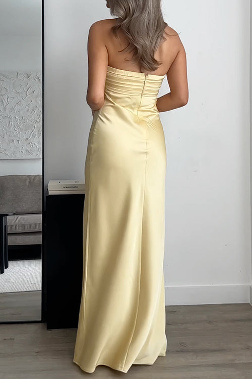 Strapless Tube Satin Maxi Dress