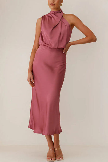 Sleeveless Mockneck Waisted Maxi Dress