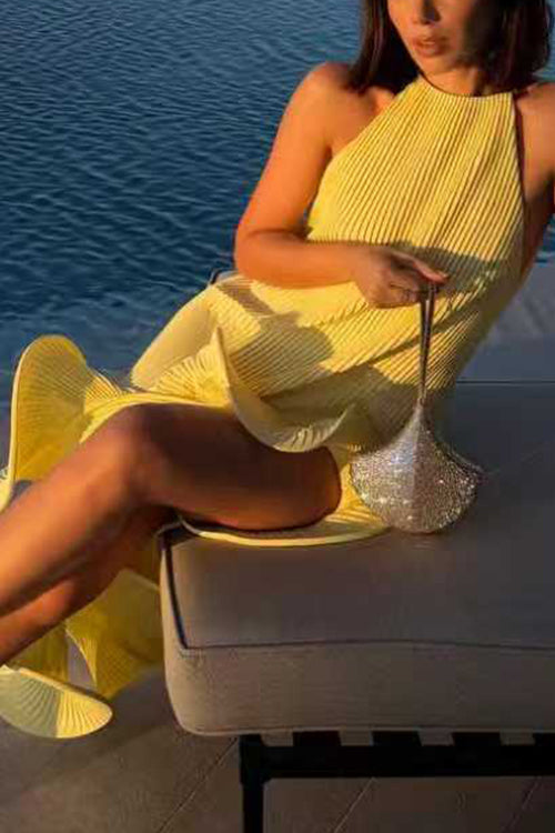 Sleeveless Irregular Ruffle Hem Midi Dress