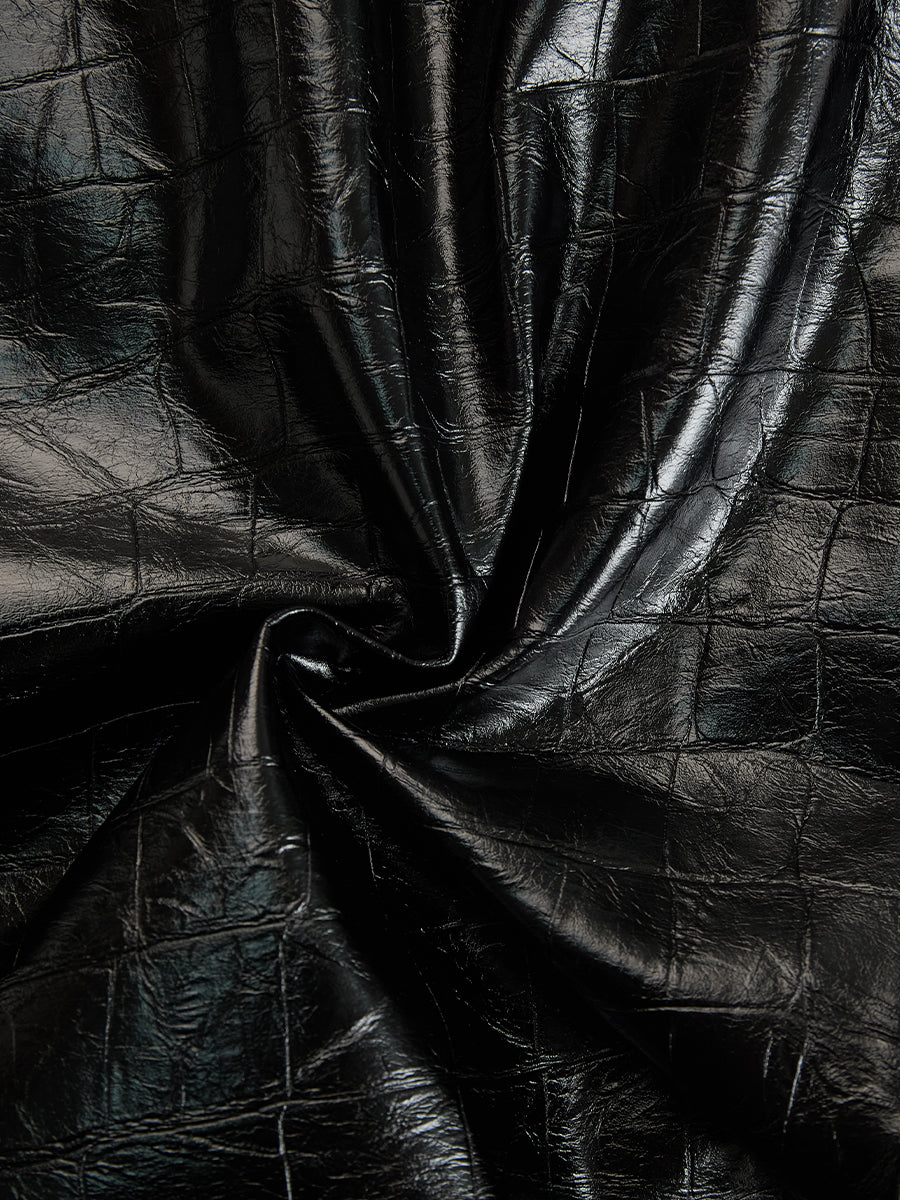 Glossy Croc-Effect Zip-Front Midi Dress