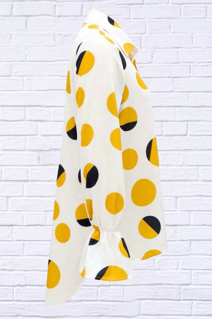 Polka Dot Asymmetrical Shirt with Flared Sleeve