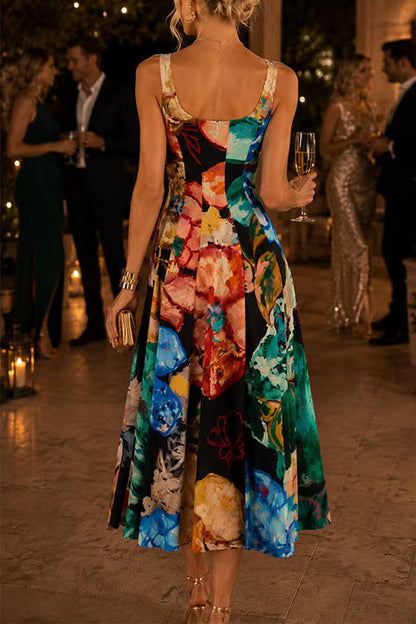Sleeveless Floral Print Swing Midi Dress