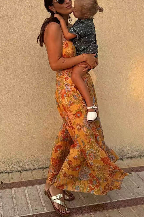 Spaghetti Strap Floral Print Chiffon Maxi Dress