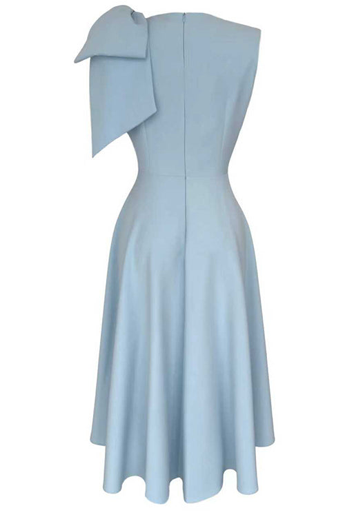 Crewneck Sleeveless Bow Shoulder A-line Midi Dress