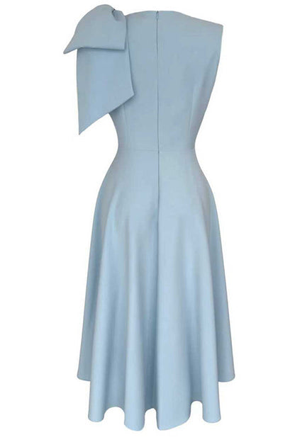 Crewneck Sleeveless Bow Shoulder A-line Midi Dress