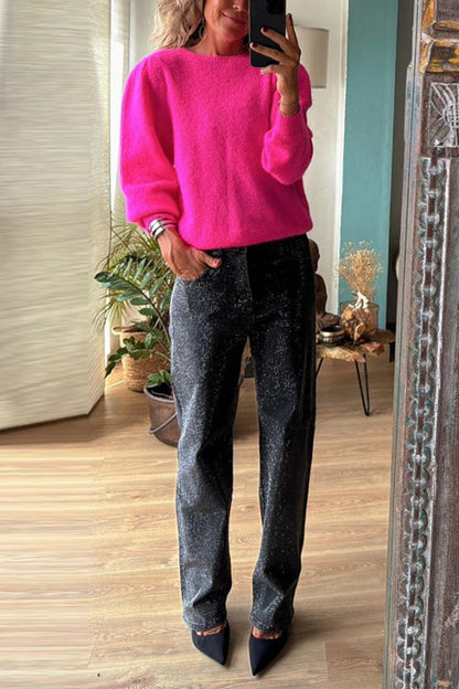 Round Neck Puff Sleeves Fluorescent Sweater(2 Colors!)