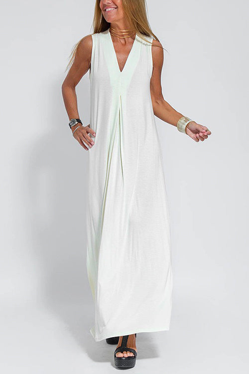 Sleeveless V Neck Side Split Maxi Dress White