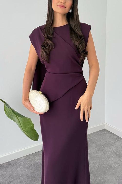 Crewneck Draped Tie Back Maxi Dress