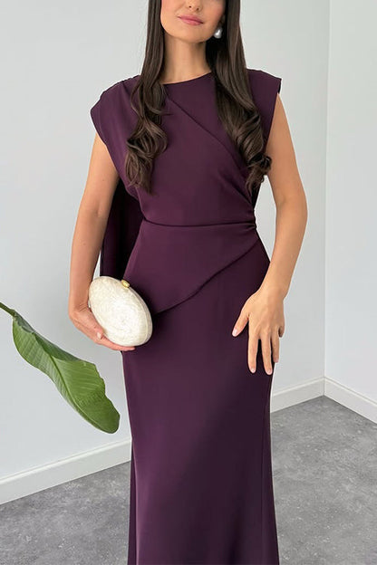 Crewneck Draped Tie Back Maxi Dress
