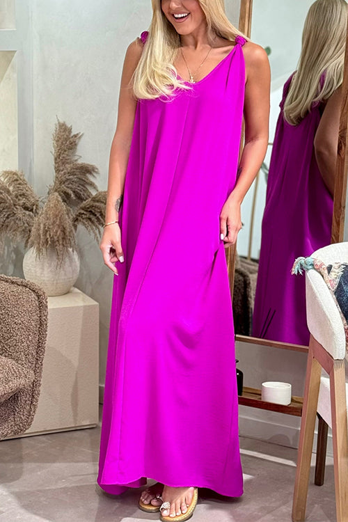 Scoop Neck Tie Knot Loose Fit Maxi Cami Dress Fuchsia