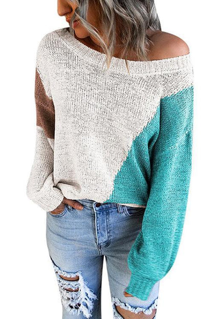 Triple Color Block Knit Sweater White