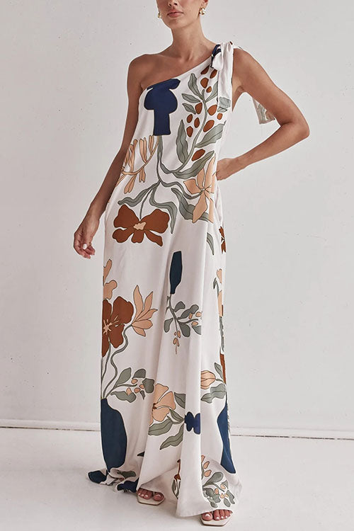 Maxikleid mit One-Shoulder-Träger und Blumenmuster
