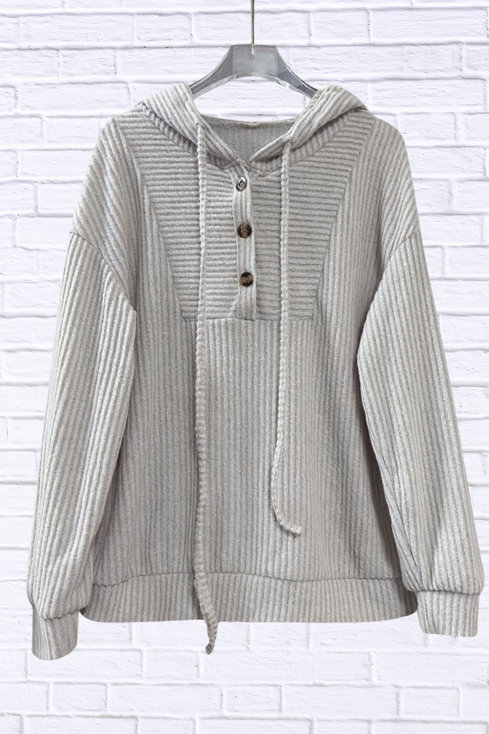 Button-Front Drawstring Hoodie