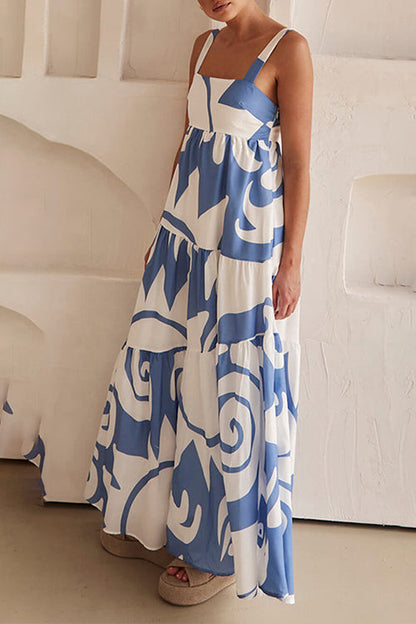 Rosiedress Backless Ruffle Tiered Printed Maxi Cami Dress