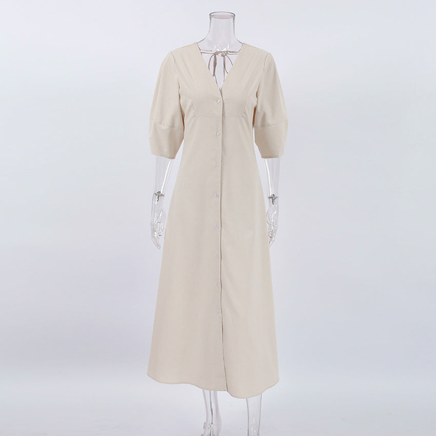 French Ladies' Mature Backless Shirt Dress