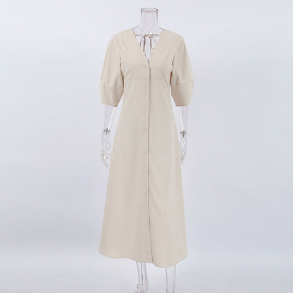 French Ladies' Mature Backless Shirt Dress