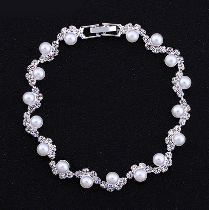 Shiny Rhinestone Pearl Bridal Accessories Necklace Bracelet Earrings Suit