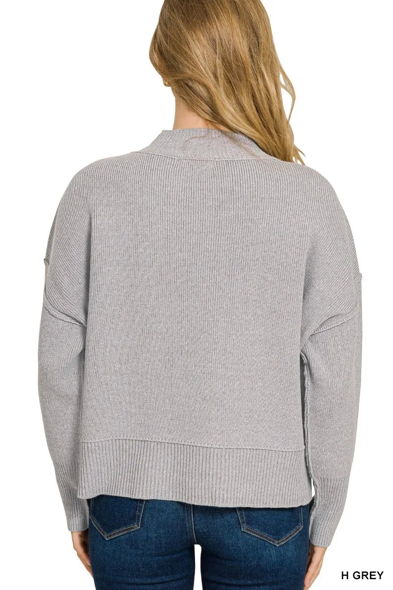 Zenana Wide Neck Band Drop Shoulder Sweater