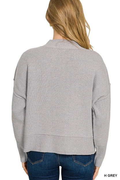 Zenana Wide Neck Band Drop Shoulder Sweater