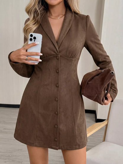 Button-Front Long Sleeve Blazer Dress