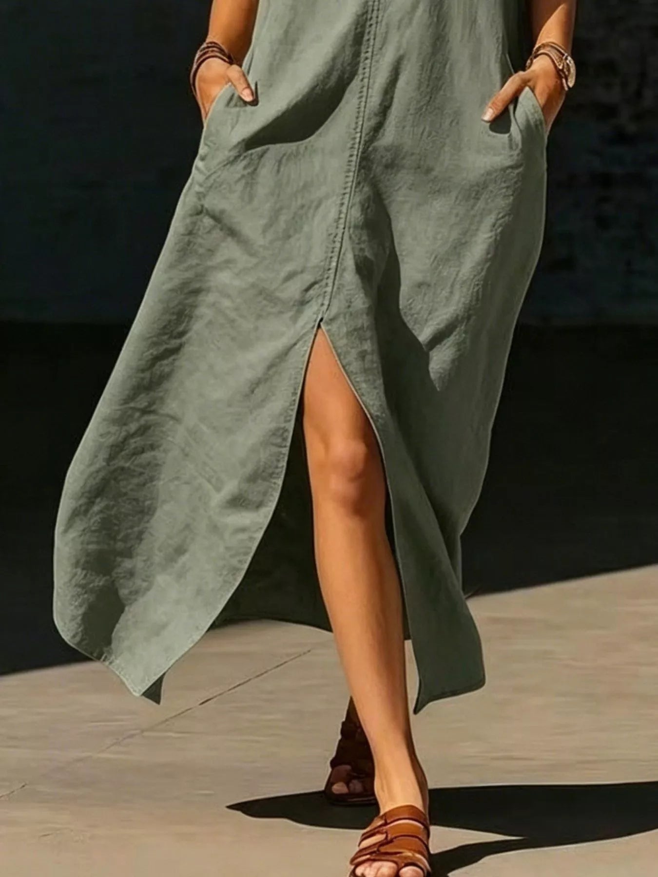 Sleeveless Maxi Dress with Side Pockets