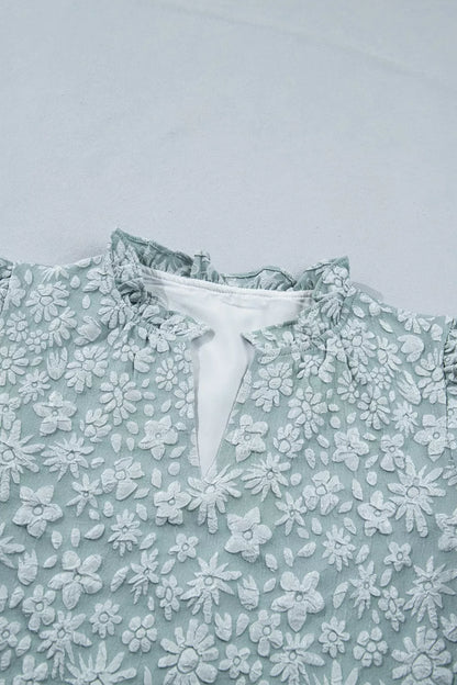 Floral Textured Jacquard Puff Sleeve Blouse