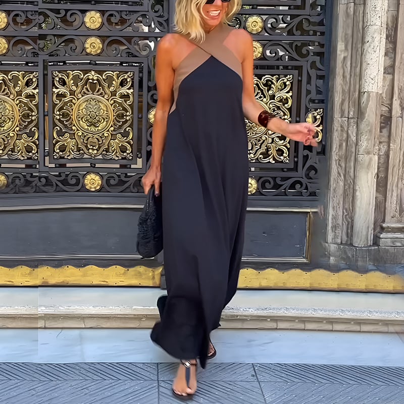 Elegantes Kleid mit überkreuztem Rücken und Kontrastfarbe 