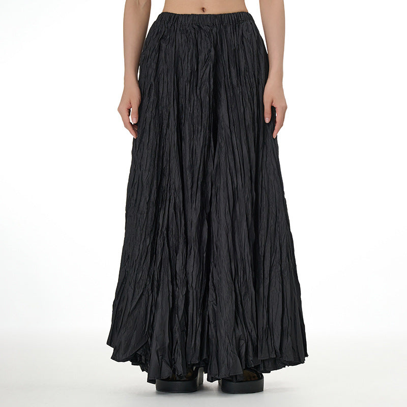 Unique Fold Solid Color Long Skirt