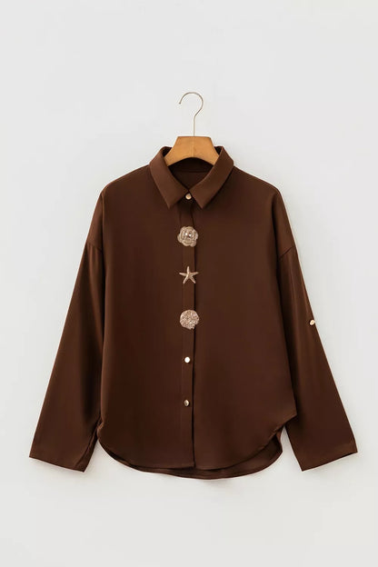 Multi Button Long Sleeve Shirt for Women Elegant Casual Top