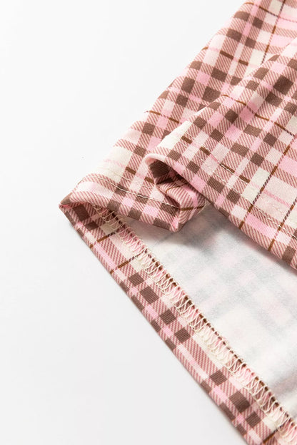 Plaid Patch Pockets Long Sleeve Lounge Set