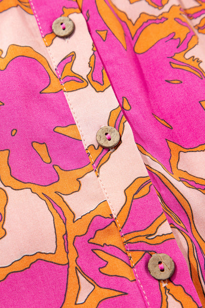 Anne's Pink Floral Print Batwing Sleeve Buttoned Loose Fit Shirt