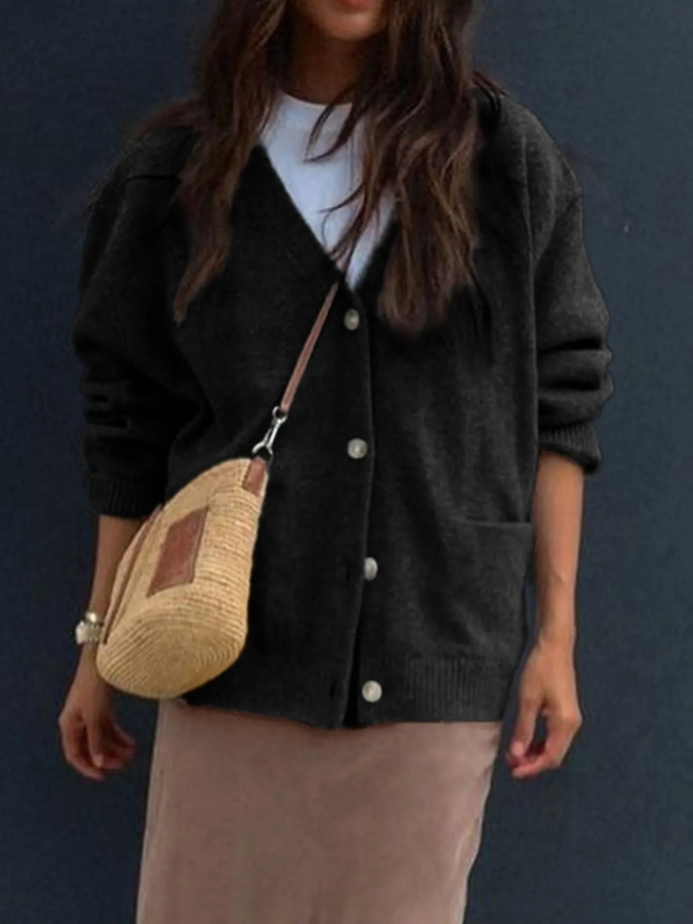 Button-Front Long Sleeve Cardigan
