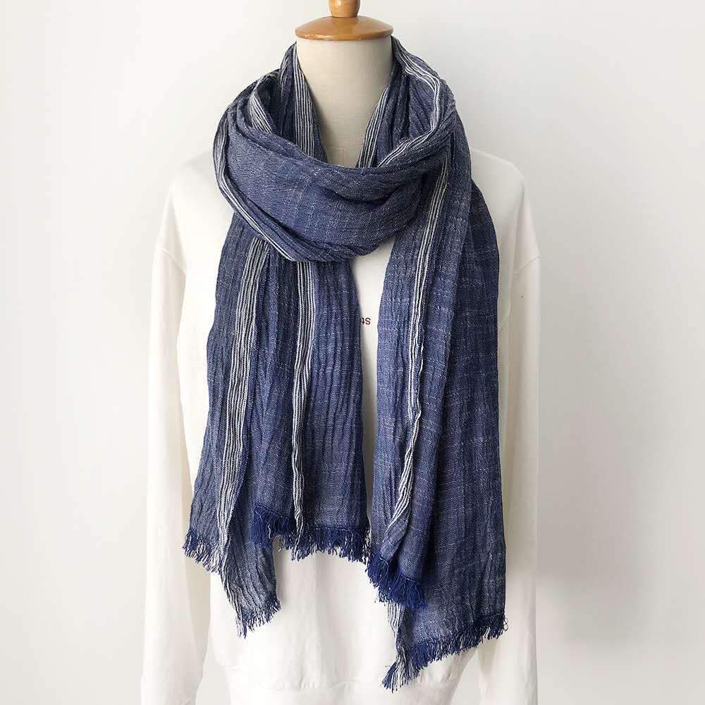 Patchwork Frayed Natural Cotton Scarf