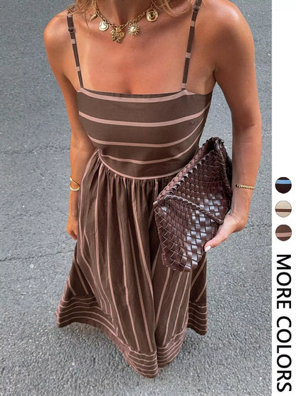Cutout Back Striped Maxi Dress