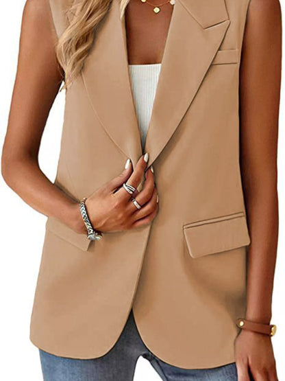 Full Size One Button Lapel Collar Vest Coat Plus Size