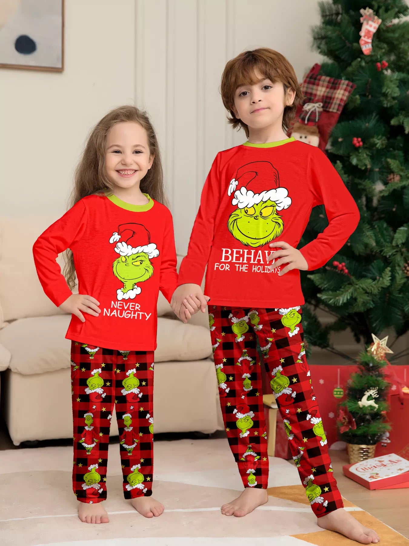 Full Size Grinch Themed Matching Family Christmas Pajama Set Plus Size